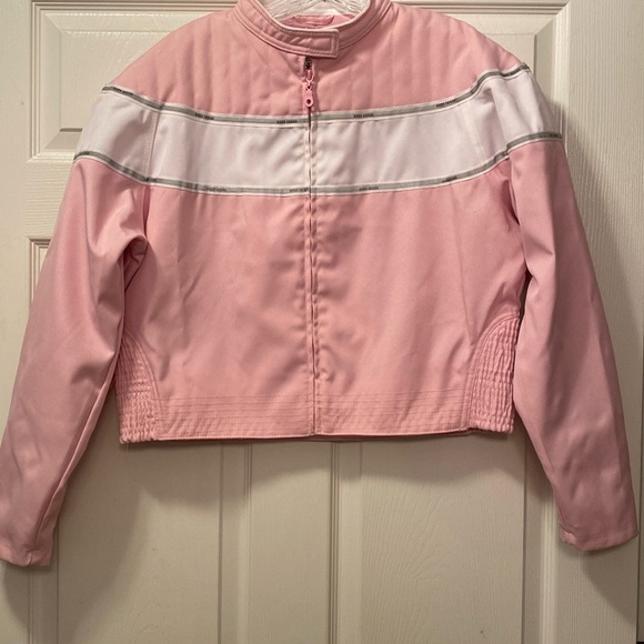 Women’s Biker Design Motorcycle Jacket - Pink/White - XL - Picture 1 of 6